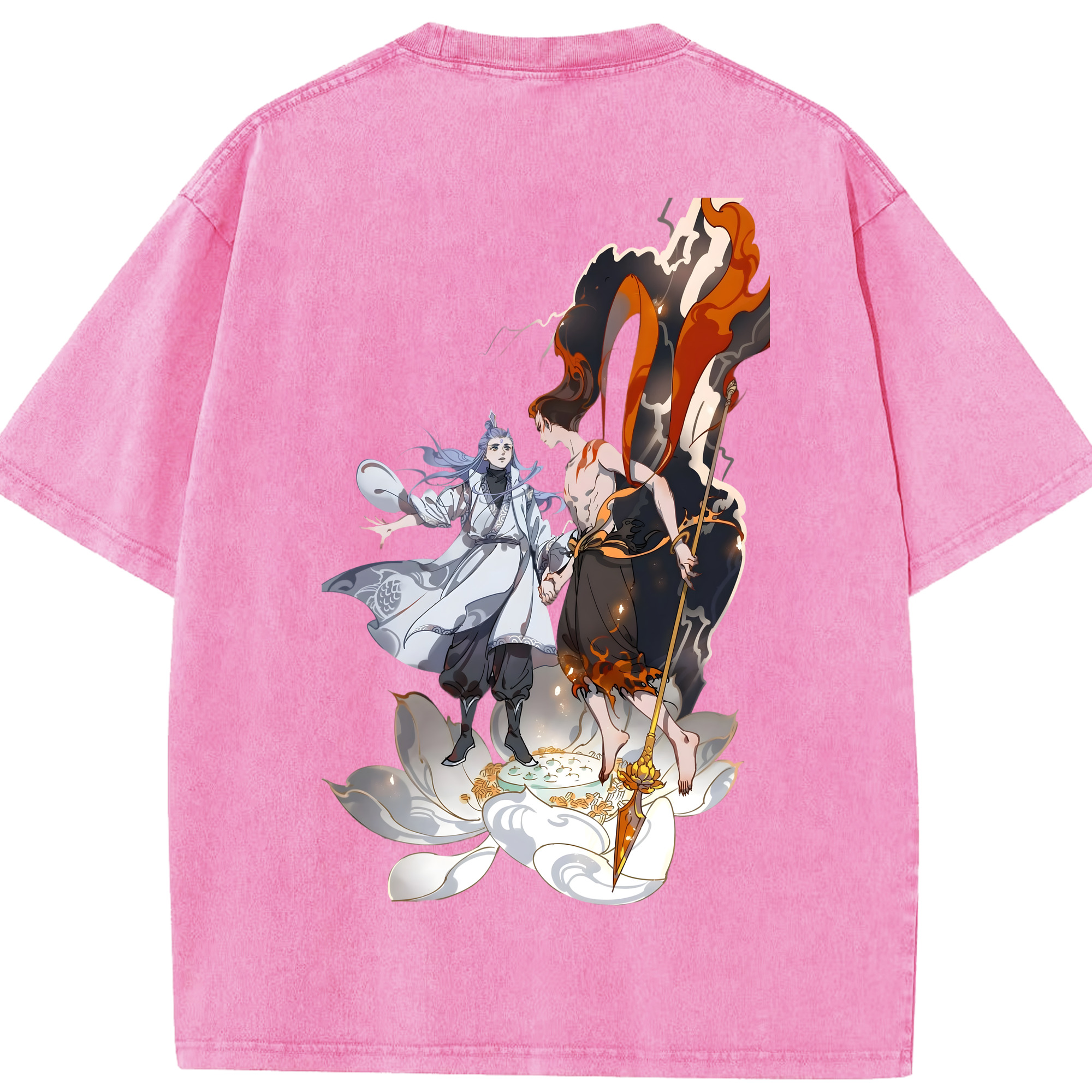 （画像用） Ne Zha 2 ナタ 魔童の大暴れ 綿100% ヴィンテージ風 半袖Tシャツ（背面プリント）